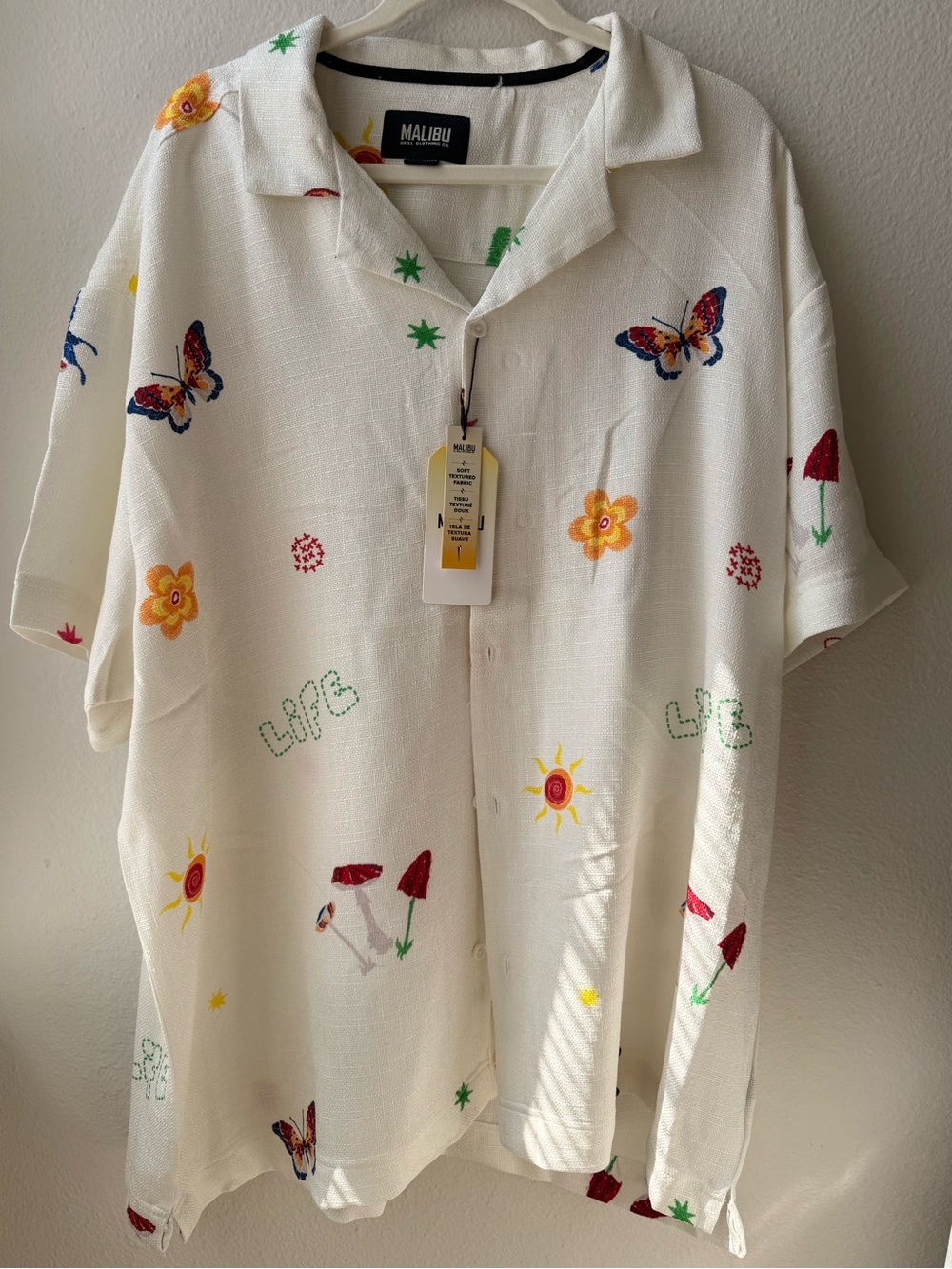 Malibu White Embroidered Butterfly & Floral Button-Up